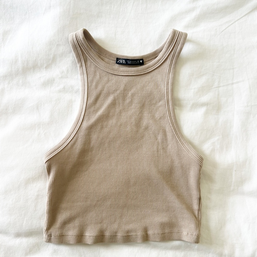 ZARA  BASIC RIBBED CROP TOP